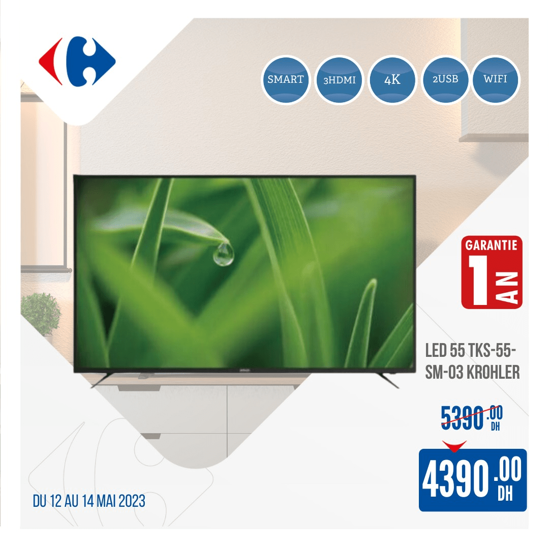 promo Carrefour TV LED 55 KROHLER Smart 4K Wifi